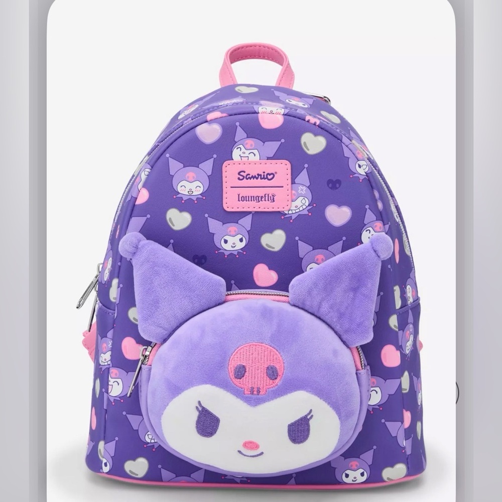 Loungefly Sanrio Purple and Pink Plush face Kuromi Mini Backpack NWT